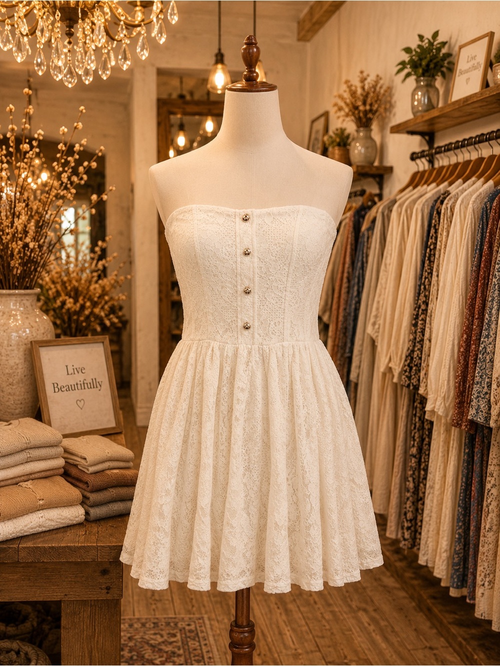 Charlotte Russe Cream Lace Strapless Mini Dress